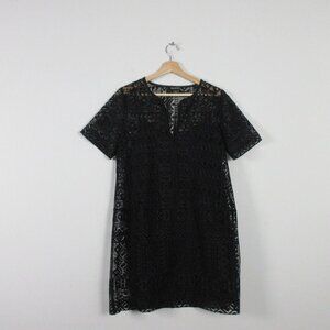 Club Monaco Silk Mini Dress Cocktail 6 Black Elegant Dress Crochet Party 306